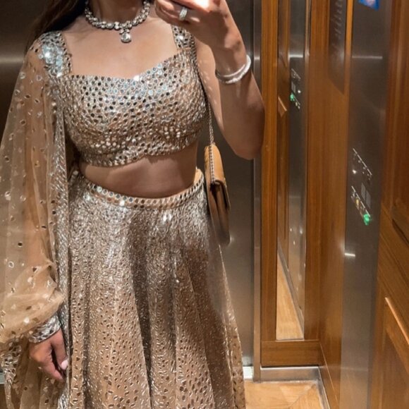 SEEMA GUJRAL Gold & Silver Embroidered Lehenga Dress Set for Bridal or Wedding - Picture 4 of 17